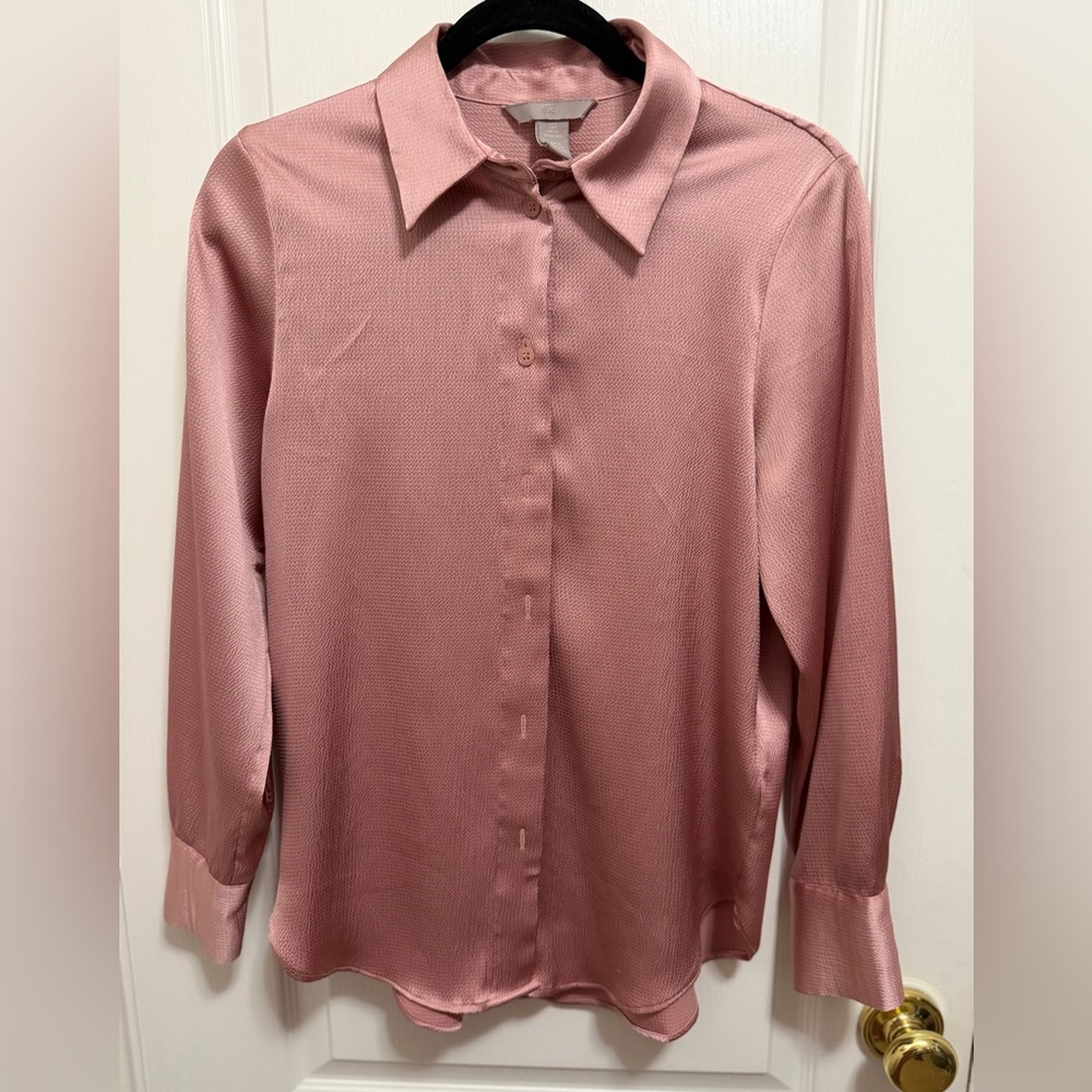 H&M Rose Pink Button-Down Satin Blouse